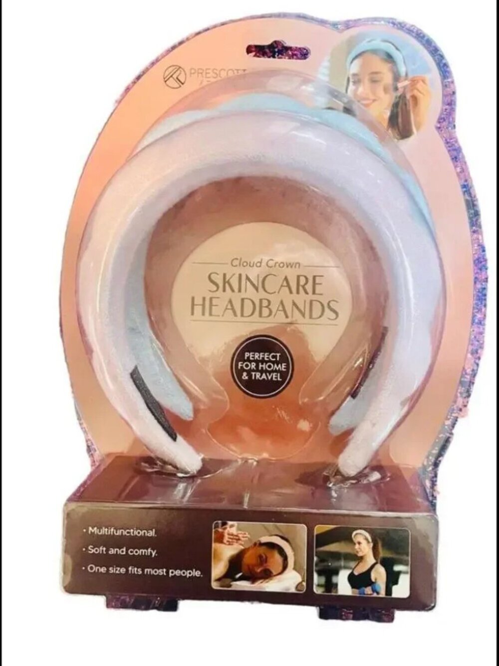 NIB Cloud Crown Skincare Headbands Pink Blue Spa Makeup 2 Pack